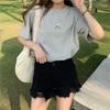 Camiseta de Verano Suelta de Manga Corta Bordada con Cangrejo de Cinco Paneles para Estudiantes, Camiseta Informal Coreana Simple Pareja Ins para Mujeres