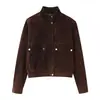 Chaqueta de Motocicleta Casual Holgada Retro con Cuello Alto de Gamuza Fresca para Mujer, Novedad Otoño 2025 Europea y Americana Transfronteriza