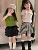 Camiseta Regular de Hombro para Niñas Princess Yuyu Verano Nuevo de Moda Ajuste Delgado Dulce y Picante Top Corto con Lazo para Bebés Niñas