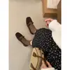Sapatos Mary Jane Camélia com Elevação Interna para Mulheres, Novo Estilo Outono e Inverno com Laço e Forro de Lã