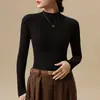 Camisa Base de Cor Sólida Aconchegante e Espessa com Gola Alta Meia para Mulheres, Novo Estilo Outono/Inverno, Roupa Íntima de Manga Longa, Emagrecedora, Top Versátil