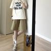 Shorts de Algodão de Cinco Pontos Cor Sólida Estilo Japonês de Verão para Mulheres, Calças Cargo Largas Versáteis Cor Neutra Casuais para Homens Ins
