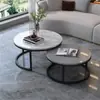 Mesa de centro redonda de roca nórdica para sala de estar, adecuada para casas pequeñas, juego de mesa de centro pequeña redonda extensible de alta gama