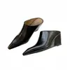 Mules de Piel Suave para Mujer con Punta Cuadrada Pequeña, Tacón de Cuña Alto, Calzado de Moda para Exteriores, Mules Slip-On de Tacón Grueso