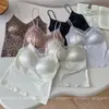 Camisola Larga Brillante con Escote en V y Ribete de Encaje, Espalda Descubierta, Sin Costuras, para Mujer con Copas en el Pecho