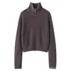 Cárdigan de manga larga 100% cachemira pura para mujer con doble cremallera, abrigo corto con cuello de solapa, prenda exterior casual holgada, top engrosado