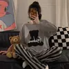 Pijama feminino plus size direto da fábrica/Exportação, manga longa e calça comprida, conjunto de roupa de casa feminino para primavera e outono 110kg