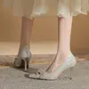 Jin Gang H8083-2 Zapatos de Boda Zapatos de Boda Boca Baja Tacones Altos Mujer 2025 Nuevos Zapatos de Tacón de Aguja Puntiagudos Primavera y Otoño