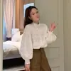 Blusa bordada de encaje hueco romántica estilo francés para mujer, otoño 2025, corte holgado, top elegante y versátil de manga larga