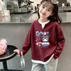 Estiloso Top Infantil de Manga Longa para Primavera e Outono, Novo Estilo, Malha Waffle, Falso Duas Peças, Versátil, Casual, Soltinho