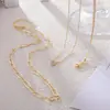 Collar de Clip de Papel con Circonita Transfronterizo Nuevo Producto Cadena de Clavícula de Cobre Juego de Tres Piezas Joyería Elegante y Sencilla para Uso Diario para Mujeres