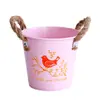 Balde de flor de hierro forjado con doble asa y cuerda de cáñamo, cesta de flor de hierro rústica, maceta pequeña de hierro de color caramelo decorativa para plantas suculentas de escritorio