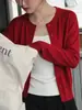 Cardigan de Punto Chic Estilo Coreano para Mujer Otoño Temprano 2026 Nuevo Casual Versátil de un Solo Botón Manga Larga Rojo