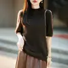 Camiseta de Punto de Lana Cachemir para Mujer, Manga Corta Cepillada, Nueva Colección Otoño/Invierno, Cuello Redondo con Borde Enrollado, Suéter de Lana, Moderno