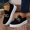 Zapatos de punto volador transpirables de suela gruesa para comercio exterior europeo y americano, de caña baja de una sola capa, mocasines para mujer con cadena decorativa transfronteriza para la pierna deseo