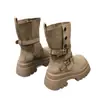 Botas de plataforma de moda estilo británico para mujer, nueva colección otoño 2026, diseñadas para hacer que las mujeres bajitas luzcan más delgadas, altura hasta la mitad de la pantorrilla, y botines cortos de equitación