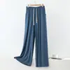 Pantalones de Algodón Finos de Talla Grande para Mujer, Primavera/Verano, Pierna Ancha, con Cordón, Cintura Elástica, Bolsillos, Pantalones para Casa, Pantalones Casuales Anti-Mosquitos para Uso al Aire Libre