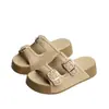 Versão em Couro de Chinelos Birkenstock Super Macios com Solado Grosso para Mulheres, Sandálias de Praia Abertas Antiderrapantes para o Verão