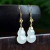 Aretes de Plata Esterlina S925 con Incrustaciones de Jade Blanco Simple Fulu Natural Hotan Aretes de Calabaza Aretes para Mujer