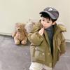 Abrigo de Invierno para Niños Acolchado de Algodón Estilo Cuello de Pelo Grande Superando Color Sólido Holgado Estilo Coreano Largo Medio Casual Estilo Occidental para Niños y Niñas