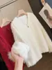Suéter de Punto de Manga Abullonada con Cuello en V de Alta Gama para Mujer 2026 Nuevo Otoño/Invierno Holgado Perezoso Adelgazante Versátil Top de Manga Larga