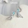 Aretes Originales Gruesos Chapados en Oro con Zirconia Azul Cola de Pez, Aretes de Diseño Nicho, Estilo Dulce Fresco de Lujo Ligero, Accesorios para Orejas de Plata de Ley 925