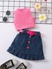 Amazon ropa infantil transfronteriza chaleco de color sólido para niña top sin mangas mezclilla falda plisada con bolsa abierta traje cinturón