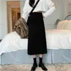 Falda de Lana Bodycon de Longitud Media con Abertura de Cintura Alta para Mujer de Baja Estatura, Falda Casual Adelgazante Estilo 'Hot Girl' de Línea A para Otoño e Invierno