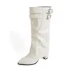 Botas over-the-knee de bico fino transfronteiriças para meninas sexy, moda europeia e americana emagrecedoras de salto grosso, botas longas elegantes
