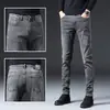Jeans de Sarja Preto de Alta Qualidade Hong Kong Masculino 2026 Novo Estilo Elástico Slim Fit Perna Reta Perna Estreita Casual Calça Longa
