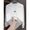 Camiseta sencilla y elegante de manga larga, diseño informal de retazos en color liso, cuello redondo de corte holgado versátil, tendencia de otoño, nueva llegada