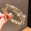 Pulseira Aberta Exquisita de Folha de Cristal Coreana Casual Simples Moda Versátil Design de Nicho Joia de Mão para Mulheres