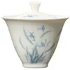 Conjunto de chá em argila de jade pintado à mão Mojing com orquídeas, gaiwan para uso doméstico, bule, xícara de chá e xícara de degustação