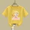 2302# ropa infantil verano nuevo estampado de dibujos animados de niña algodón cuello redondo manga corta camiseta casual ropa casual
