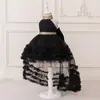 Amazon Europeo y Americano Nuevo Vestido de Cola de Esmoquin para Bebé Vestido de Malla con Cola de Perlas en el Hombro para Bebé de un Año Vestido Lavable para Niña