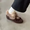 Sapatos Femininos Slip-On Quentes com Solado Grosso e Forro de Fleece 2026 Outono e Inverno Novos Retro Versátil Laço Slip-On Sapatos Preguiçosos de Pelo