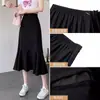 Falda de línea A para mujer de talla grande, falda de sirena para primavera-verano, para mujeres de talla grande, oculta el vientre, adelgazante, falda larga para mujeres petites, falda negra de cintura alta