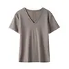 Camiseta de Verano Bohang de Lyocell con Puntada Inversa de Seda y Lino, Estilo Deconstruido, Adelgazante, Cómoda, Transpirable, Elegante Cuello en V, Manga Corta Sencilla para Mujer