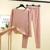 Nuevo conjunto de ropa interior térmica para mujer de otoño e invierno hecho de terciopelo alemán, terciopelo fino, engrosado, conjunto de dos piezas de blusa y pantalón