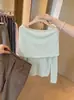 Blusa de tricô ombro a ombro feminina, novo estilo suave de outono de 2026, blusa básica macia e elegante de manga longa ombro a ombro