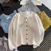 "Tiempo Libre" Cárdigan de punto calado relajado estilo coreano para mujer, casual y versátil, top suelto de cuello redondo de otoño