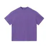 Camiseta Básica Off-Shoulder de Manga Curta, Algodão Puro Pesado, Lavada, Parcialmente Desgastada e Tingida, Camiseta Básica, Customização em Branco Transfronteiriça