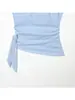 Tops de moda de la marca Z, ropa popular para mujer con detalles de nudo, tela de popelina, transfronterizo, INS, estilo europeo y americano, azul claro, otros estilos dulces y frescos