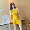 Estilo Hyun Ya Correa al Hombro Sexy Vestido de Cadera Otoño Cintura con Cordón Vestido Adelgazante para Mujer Q374 Vestido Blanco con Mangas