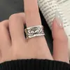 Anel Largo de Lótus Estilo Vintage Original para Mulheres, Novo Anel Aberto Ajustável de Personalidade Versátil, Anel para Dedo Indicador de Boa Sorte