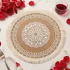 Em estoque Rodada Juta Bola Borla Tecida Placemat Eco-Friendly Atmosfera Mesa Decorativa Tapete de Mesa Retro Tapete de Isolamento Térmico