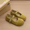 Sapatos Mary Jane macios estilo francês para mulheres, novo modelo outono 2026, adequados para combinar com saias, sapatos baixos com tira de fivela