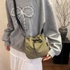 Mini Bolso Cubo de Nylon Casual Comercio Exterior Transfronterizo Moda Casual Tela Lavada Bolsillo de Cierre con Cordón Hombro Cruzado Montar