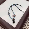 Collar de Cuerda Trenzada Color Dopamina Gato de Dibujos Animados para Mujer 2025 Nuevo Colgante Largo para Sudaderas Halter Accesorios