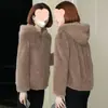 Sudadera Cálida con Capucha Holgada Estilo Coreano de Doble Cara de Coral con Forro Polar y Engrosada, Chaqueta de Lana de Cordero con Cremallera para Mujer